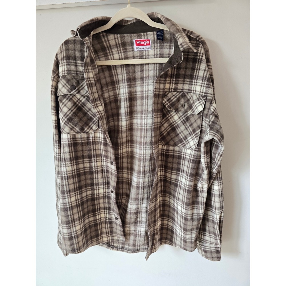 Wrangler Mens Brown Plaid Fleece Shirt Jacket Shacket HZP2HWE Small